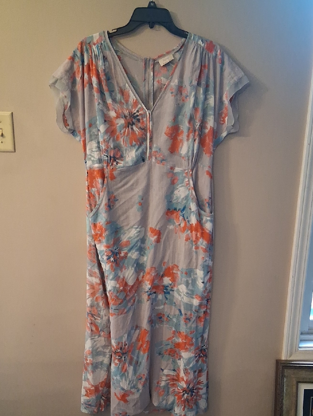 Floral Tie-Back Midi Dress in Light Lavender and Coral